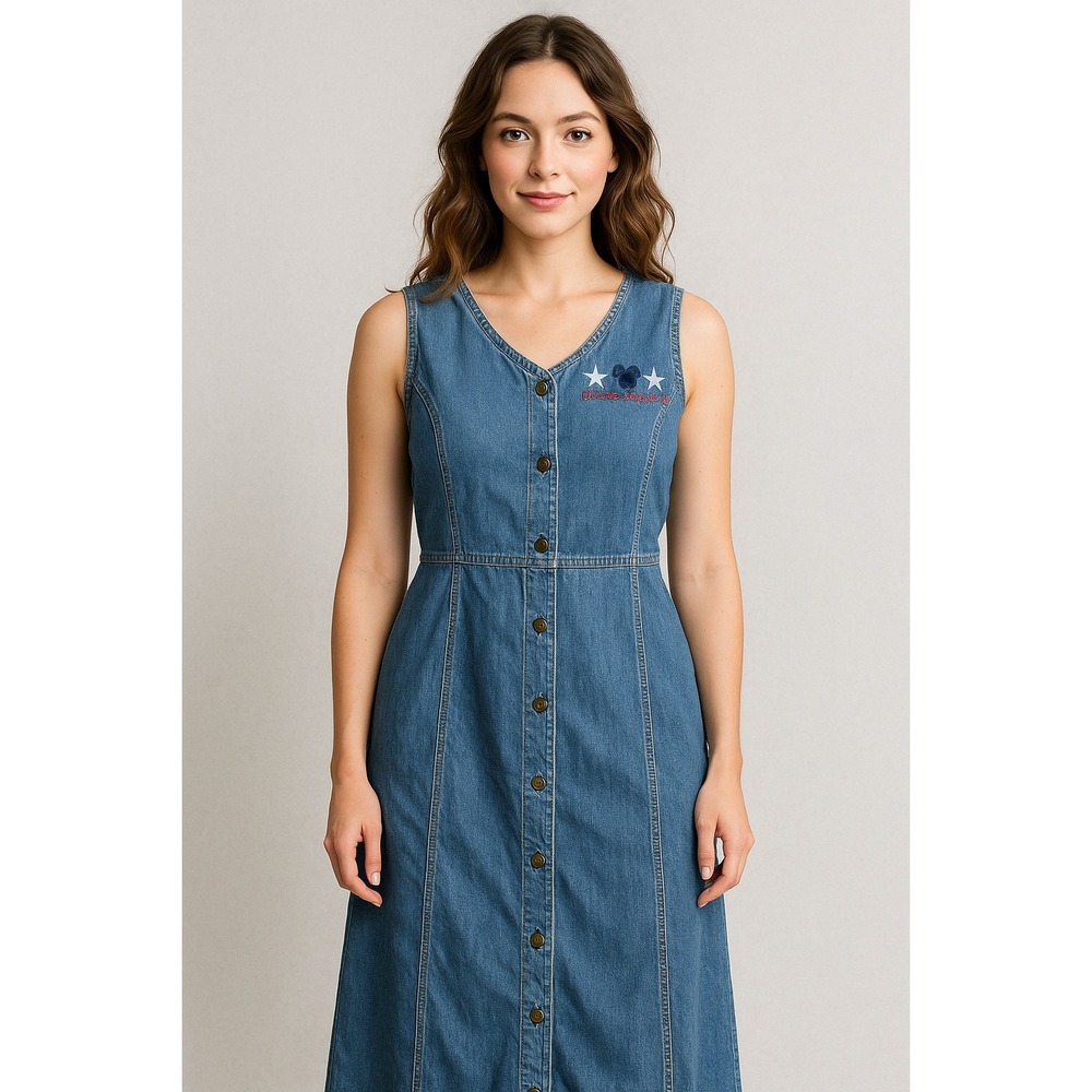 Walt Disney World Denim Button Front Dress Women's Medium Mickey Cottagecore XL